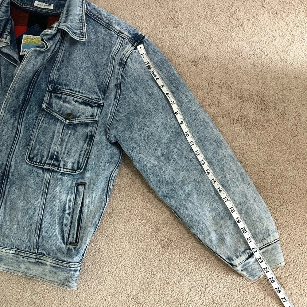Vintage Salties Acid Wash Denim Jacket Plaid Insert Large Y2K